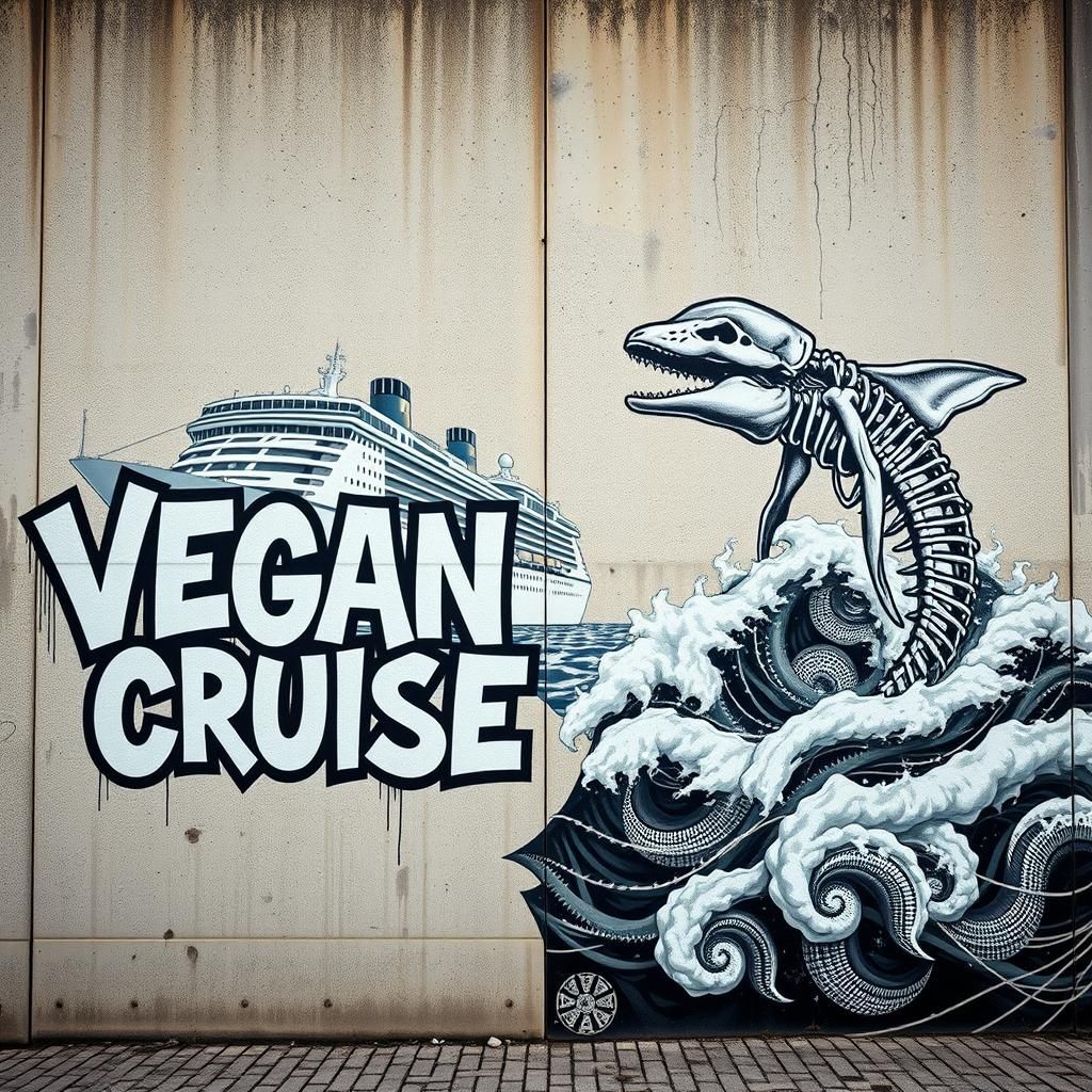 Vegan Cruise Graffiti with Whale Skeleton Mural