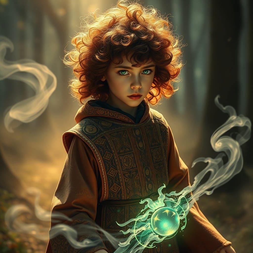 Enchanting Young Mage in Mystical Forest