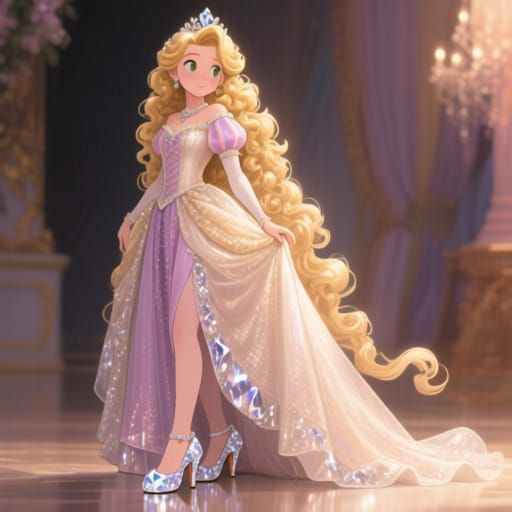 Blonde Princess in Gown and Glass Slippers