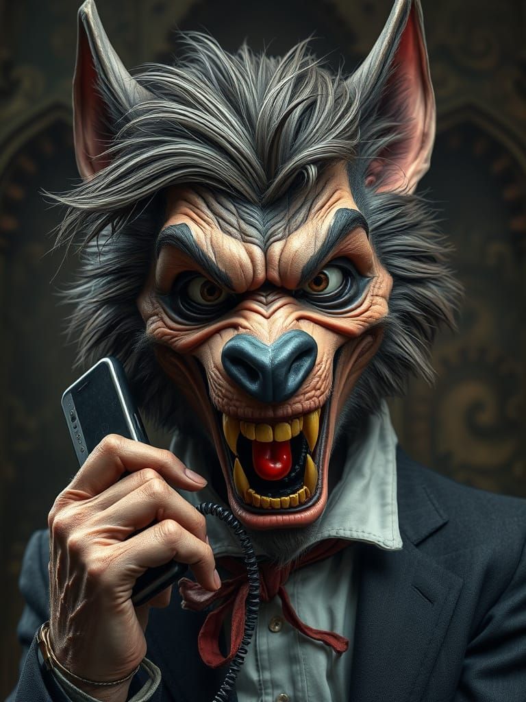 Grotesque Werewolf Caricature in Realistic Animation Style