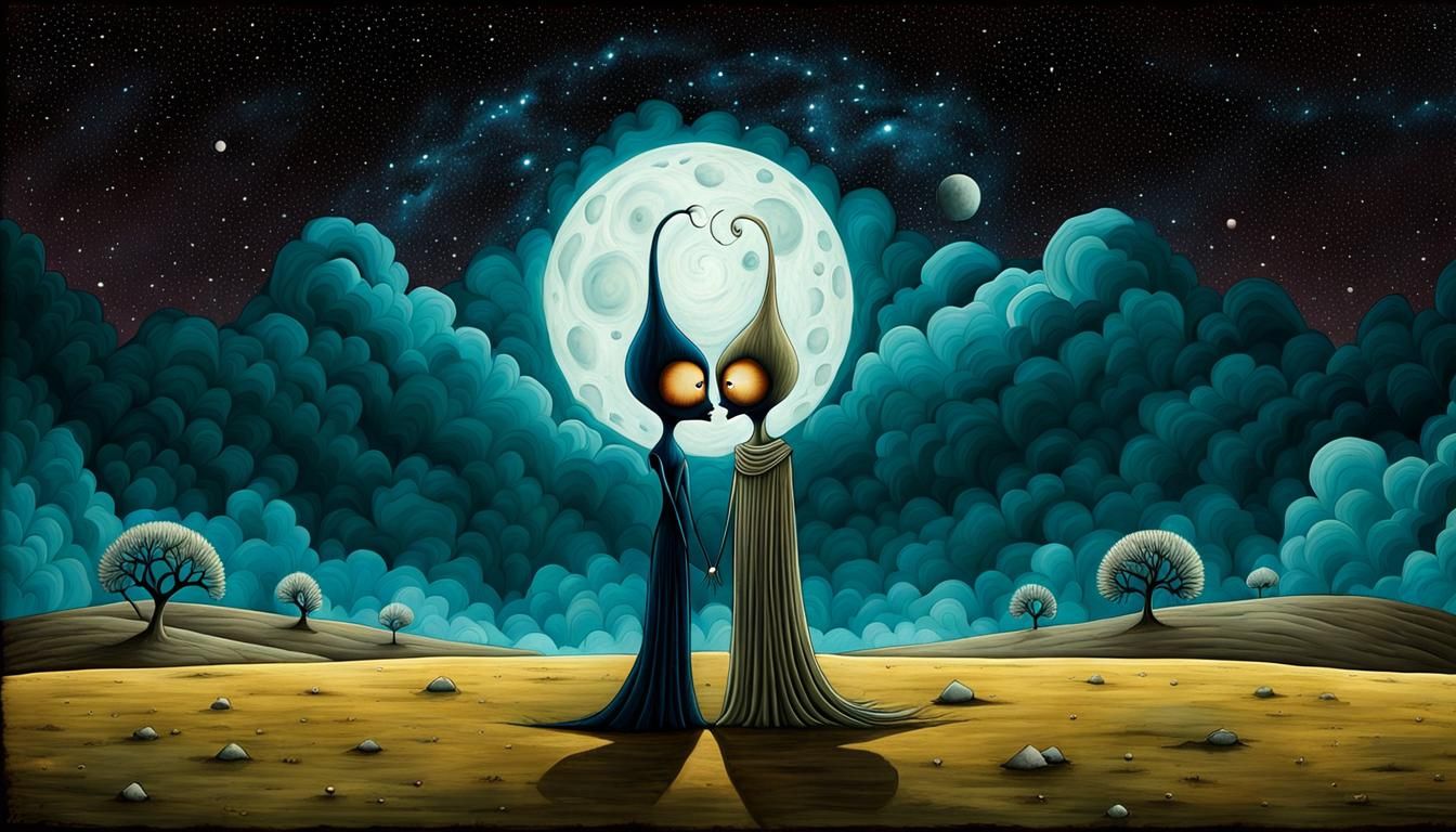 Surreal Creatures' Last Kiss in Desolate Land