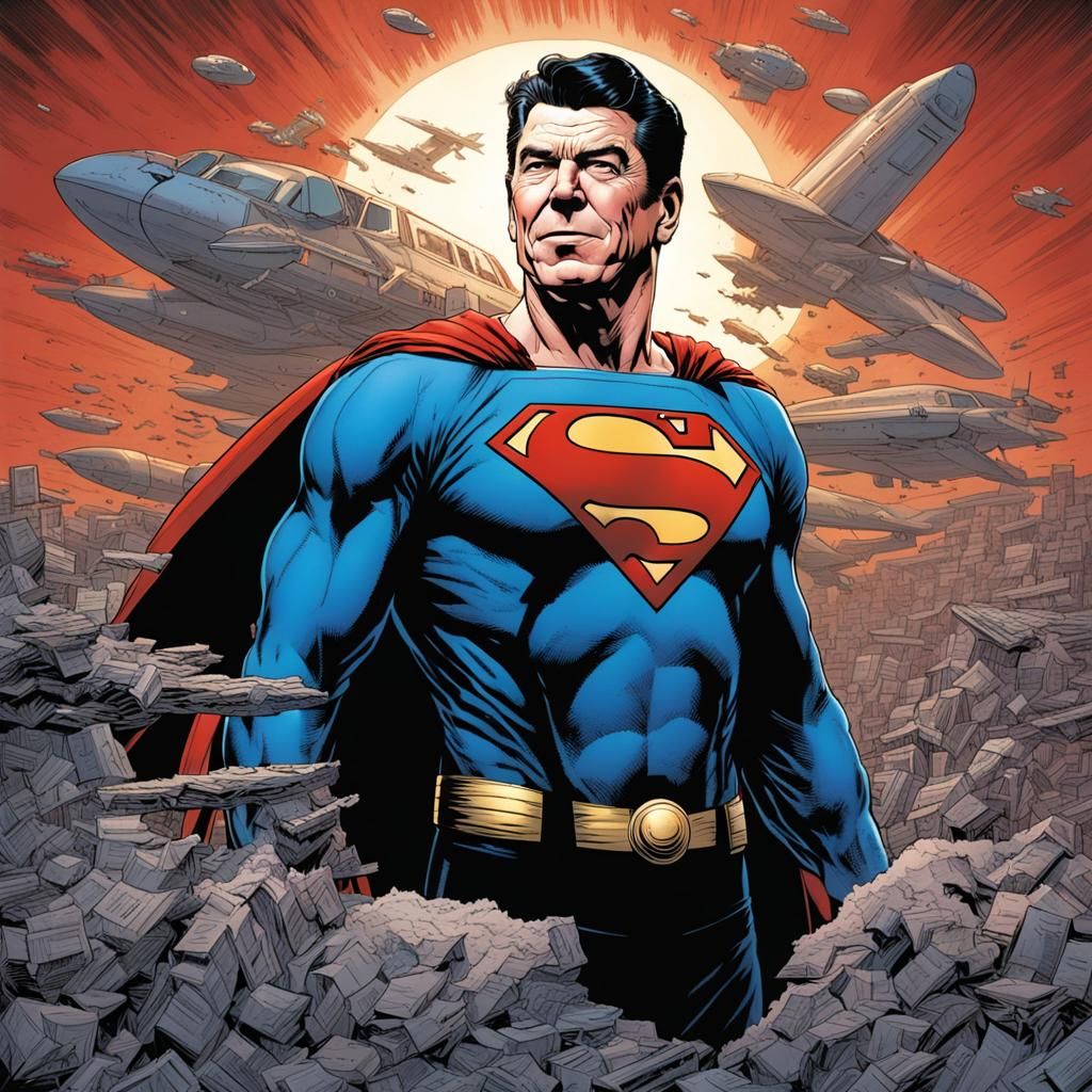 Ronald Reagan as Superman in Comic Book Art