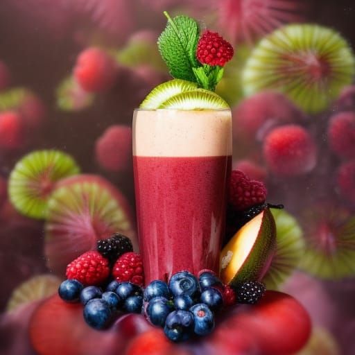 Hyperrealistic Fruit Smoothie in Mason Jar