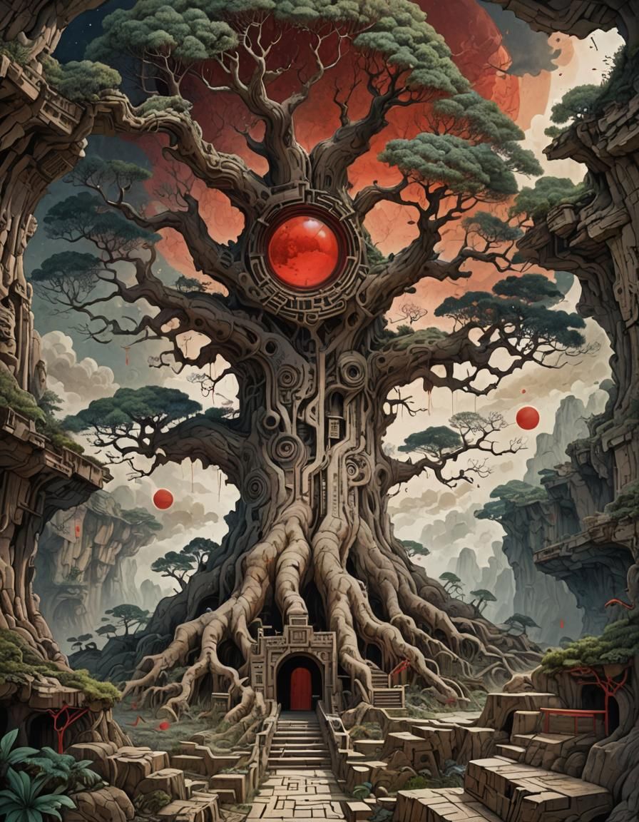 Old Tree in Chinese Ink Painting Style