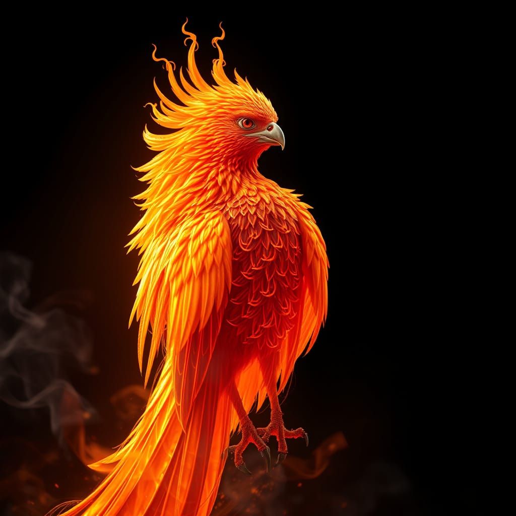 Flaming Avian Form in a Deep Black Background