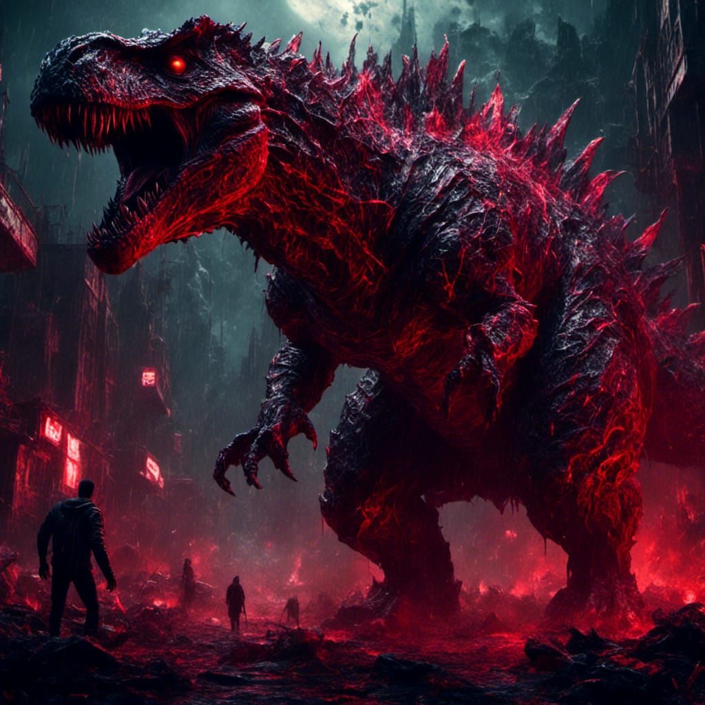 Godzilla T-Rex Hybrid with Neon Veins