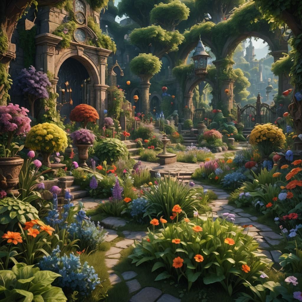 Fantastical Garden: Detailed Matte Painting in Deep Color
