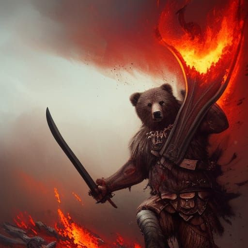 High Gothic Barbarian Bear with Blood Axe