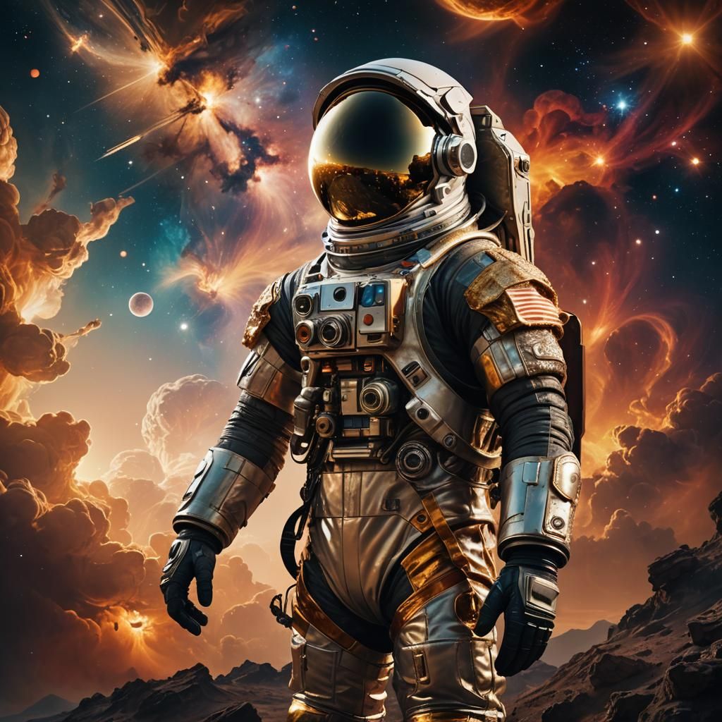 Baroque Science Fiction Astronaut in Celestial Landscape