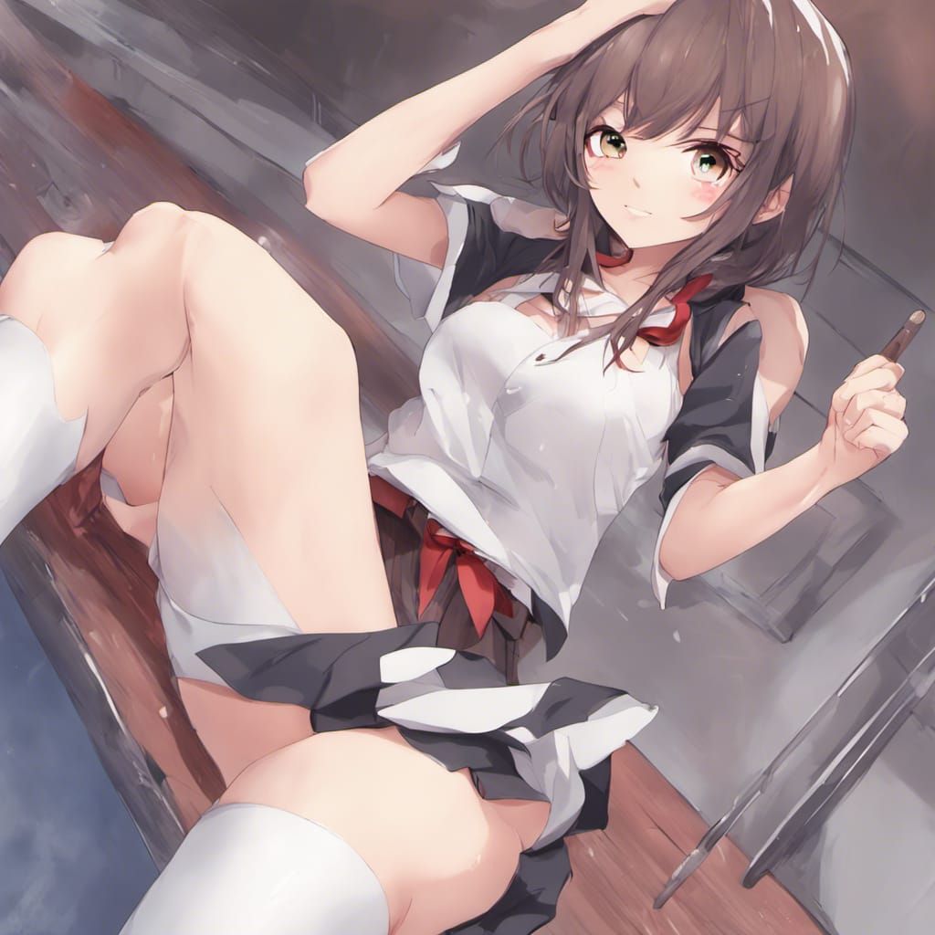 anime girl, legs open wide, thin clothing, blushing, skin tight clothes, small chest,