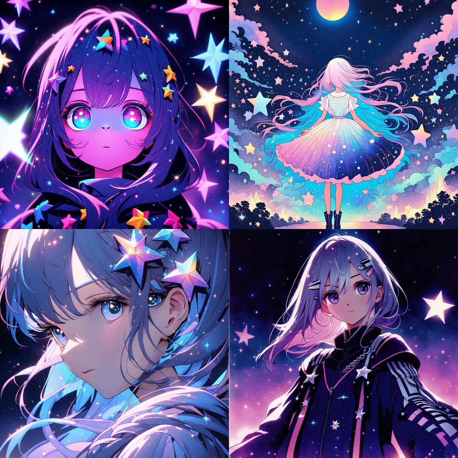 Star-Themed Anime Girl in Navy and Pink Palette
