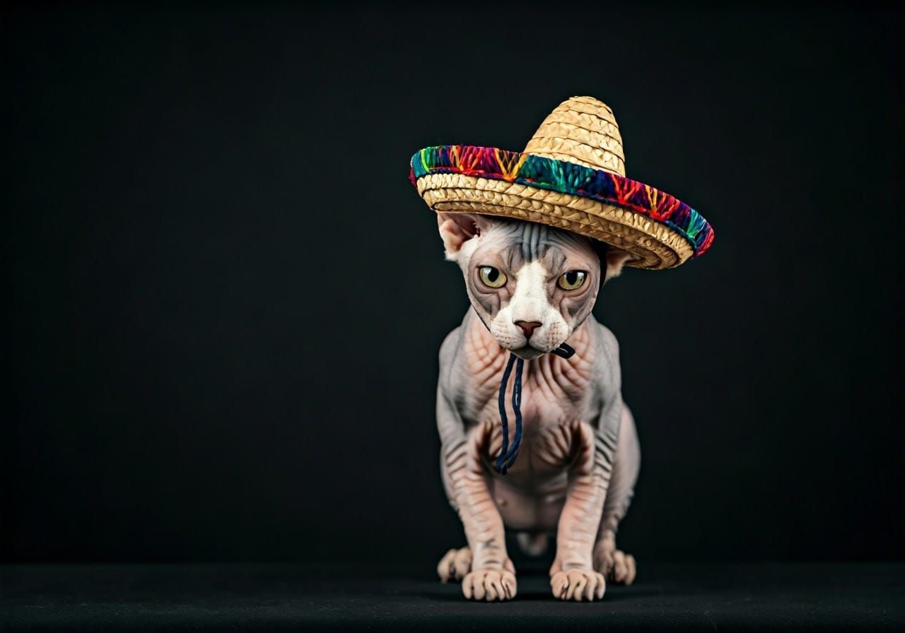 Mexican Hairless Cat in Sombrero