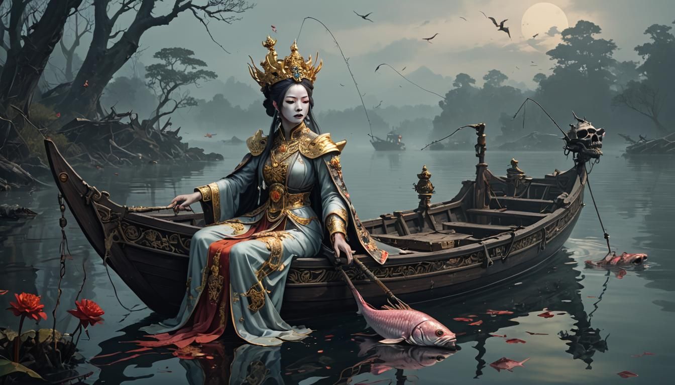 Empress Fishing by Misty Lake