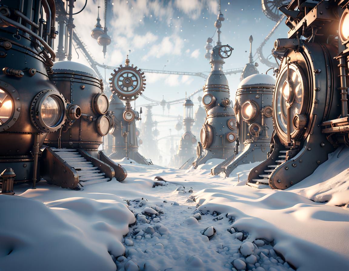 Steampunk Winter Wonderland in 8K Resolution