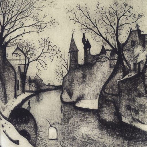 Winter River Bokeh, Surreal Expressionist Style