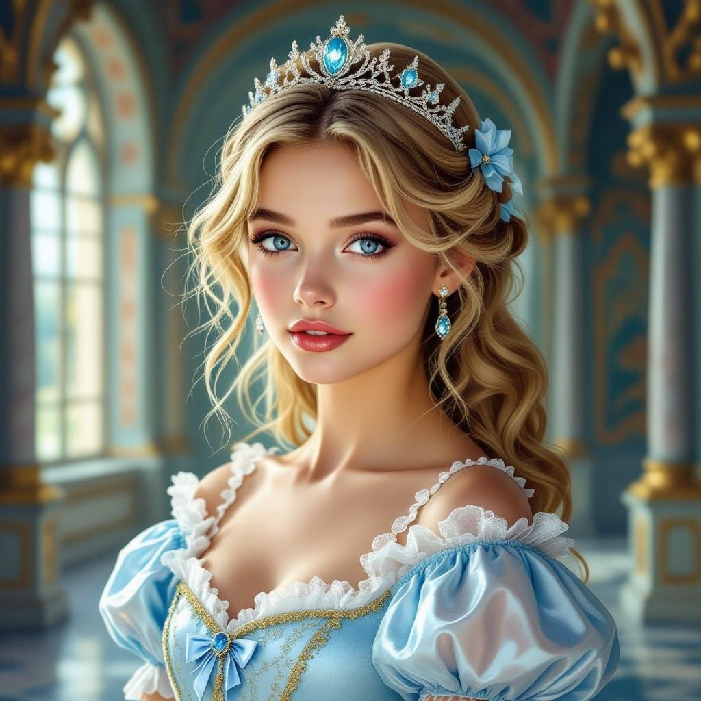 Blonde Princess in Castle, Natural Beauty in Ethereal Light
