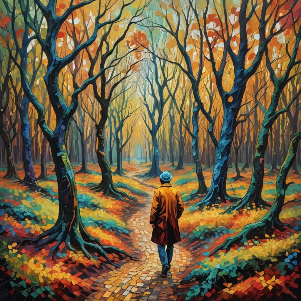 Dreamlike Forest Wanderer in Neo-Impressionistic Style
