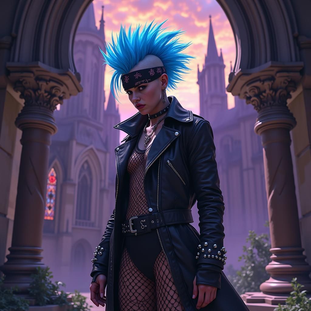 Punk Rock Wizard in Ruined Church: Dark Fantasy Art