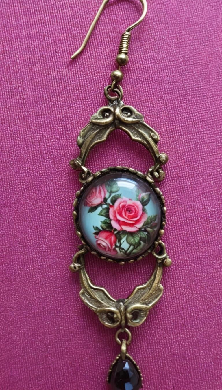 Vintage Rose Cabochon Earrings