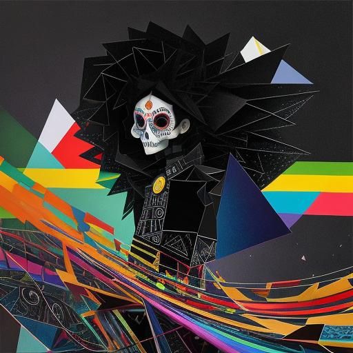 Black and RainbowSugar Skull Wild woman, abstract cubism Euclidean Georgy Kurasov Albert Gleizes