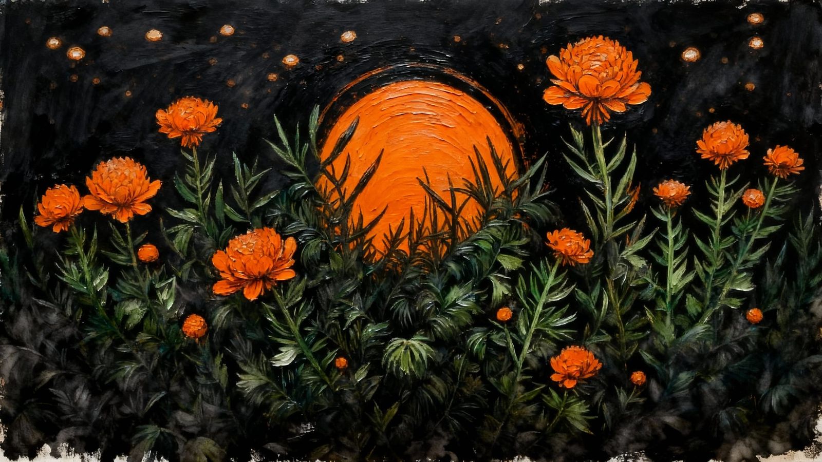 Mysterious Full Moon Painting with Impasto and Chiaroscuro