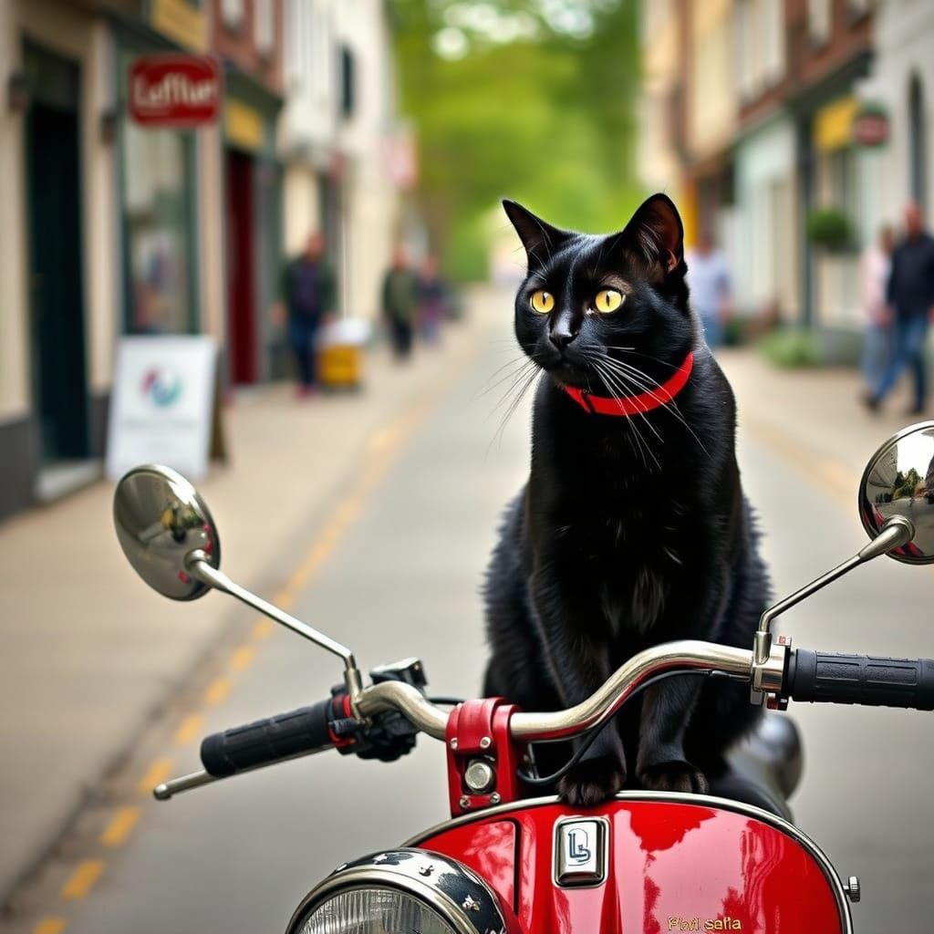 Vintage Whimsy: A Black Cat Rides a Classic Bicycle