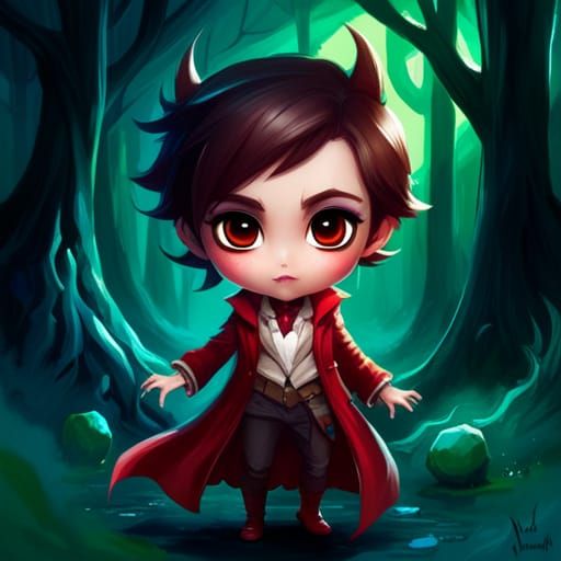 Adorable Chibi Vampire in Polychromatic Splash Art