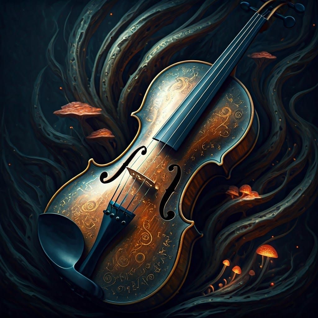 Mystical Violinist in a Dark Realm: Fantasy Art