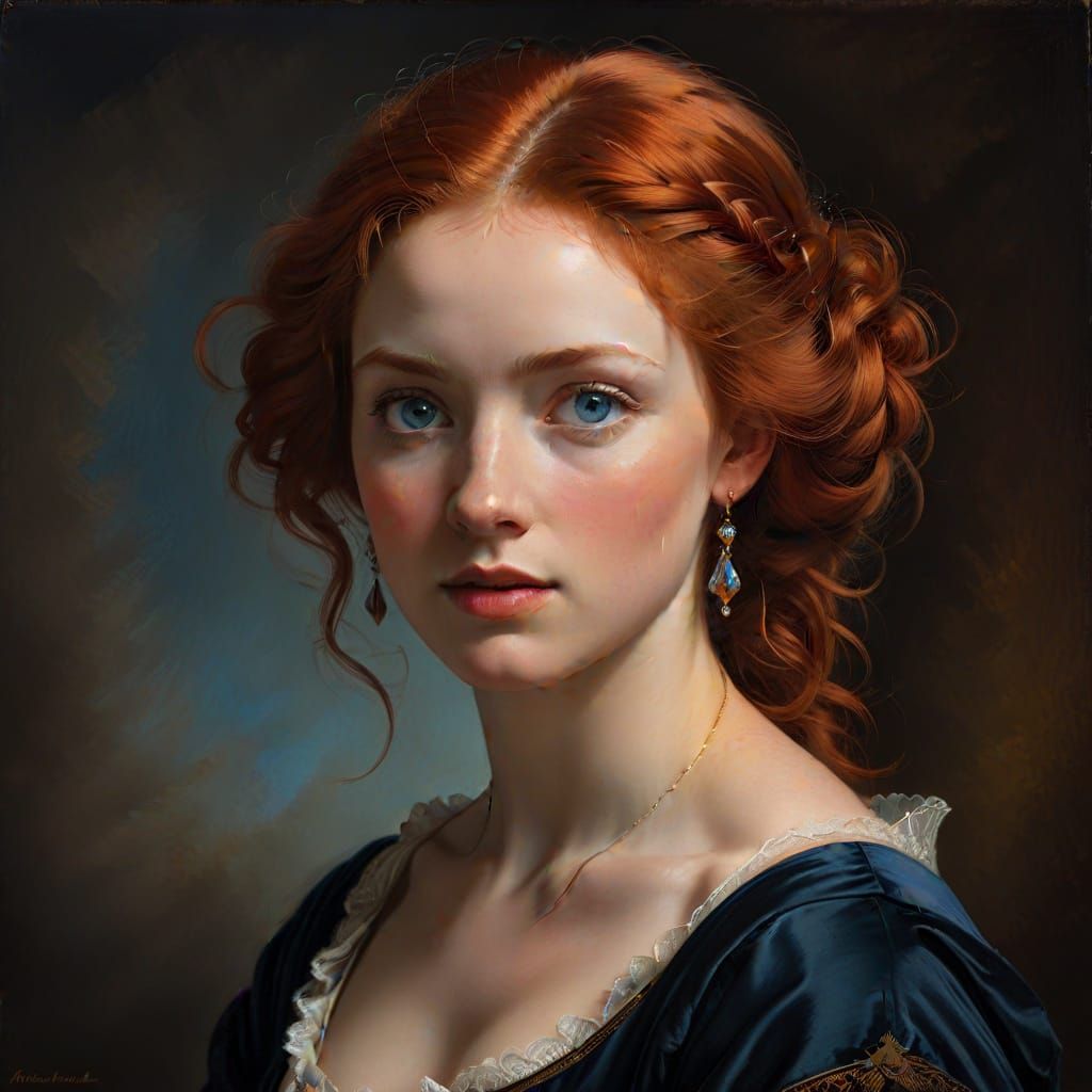 Classic Portrait of a Red-Haired Woman in Oil