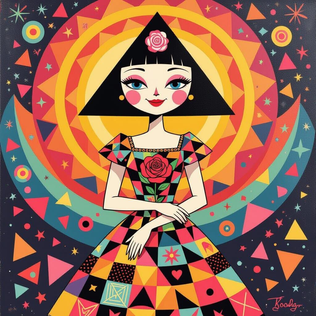 Triangular Headed Person in Psychedelic Pop Surrealism Style