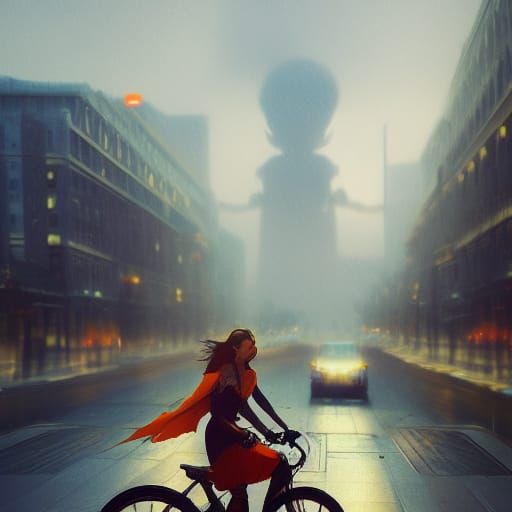 Urban Girl on Bike: Hyperdetailed Concept Art