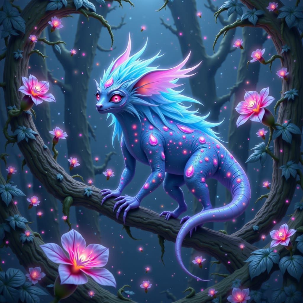 Holographic Creature in Alien Forest, Manga Style