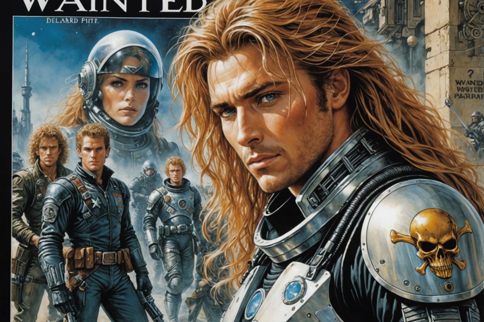 Futuristic Spaceport Wanted Poster, Comic Book Art