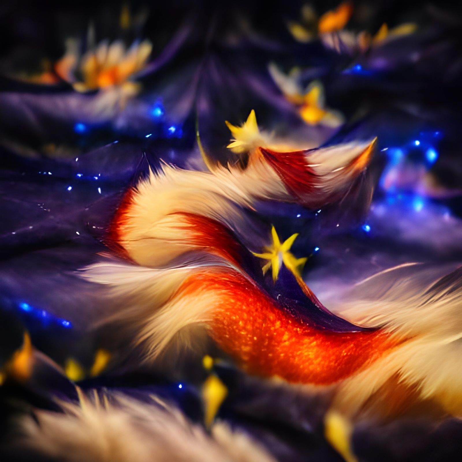 Nine-Tailed Fox Under Stars with Bokeh