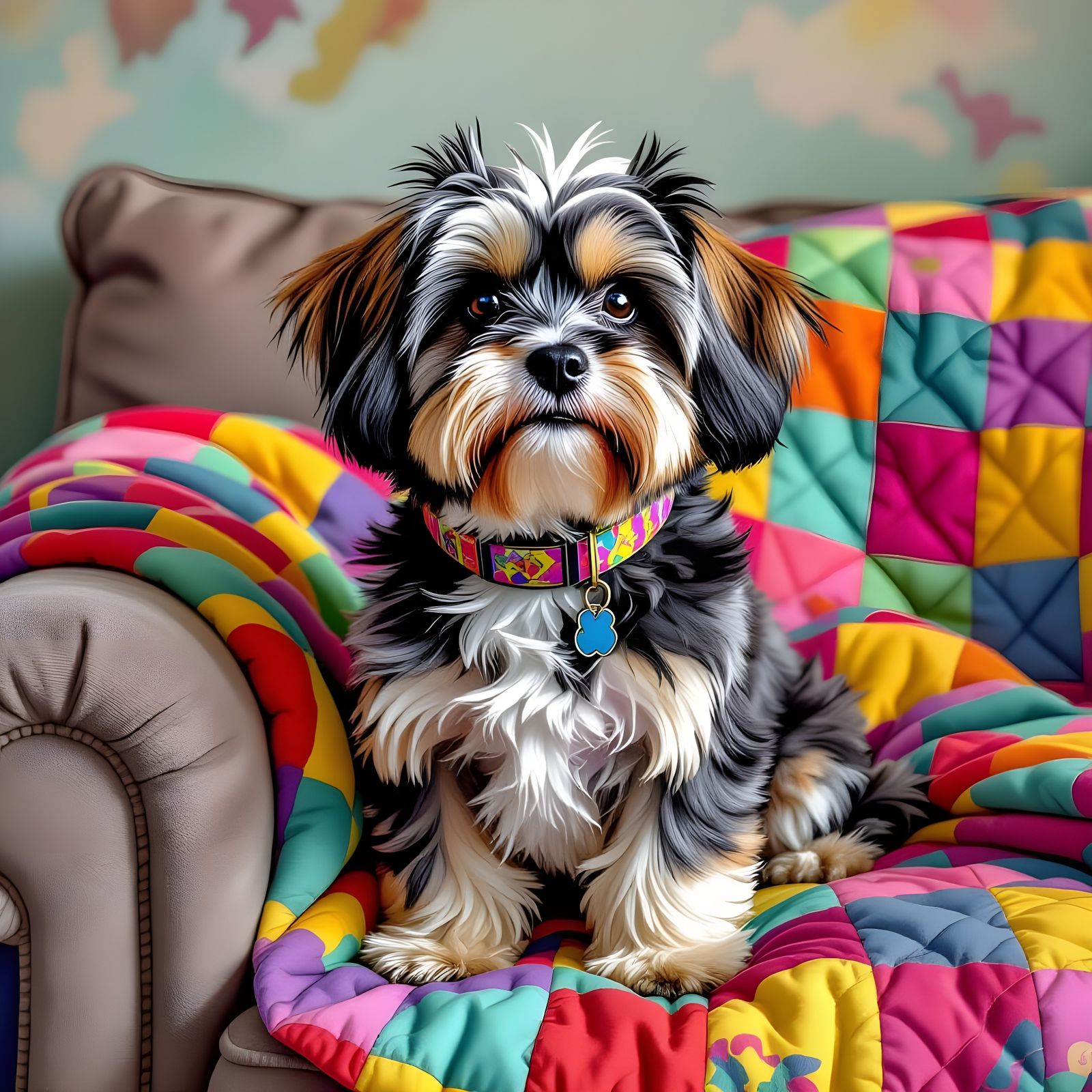 Hyperrealistic Comic of Lhasa Apso on Couch