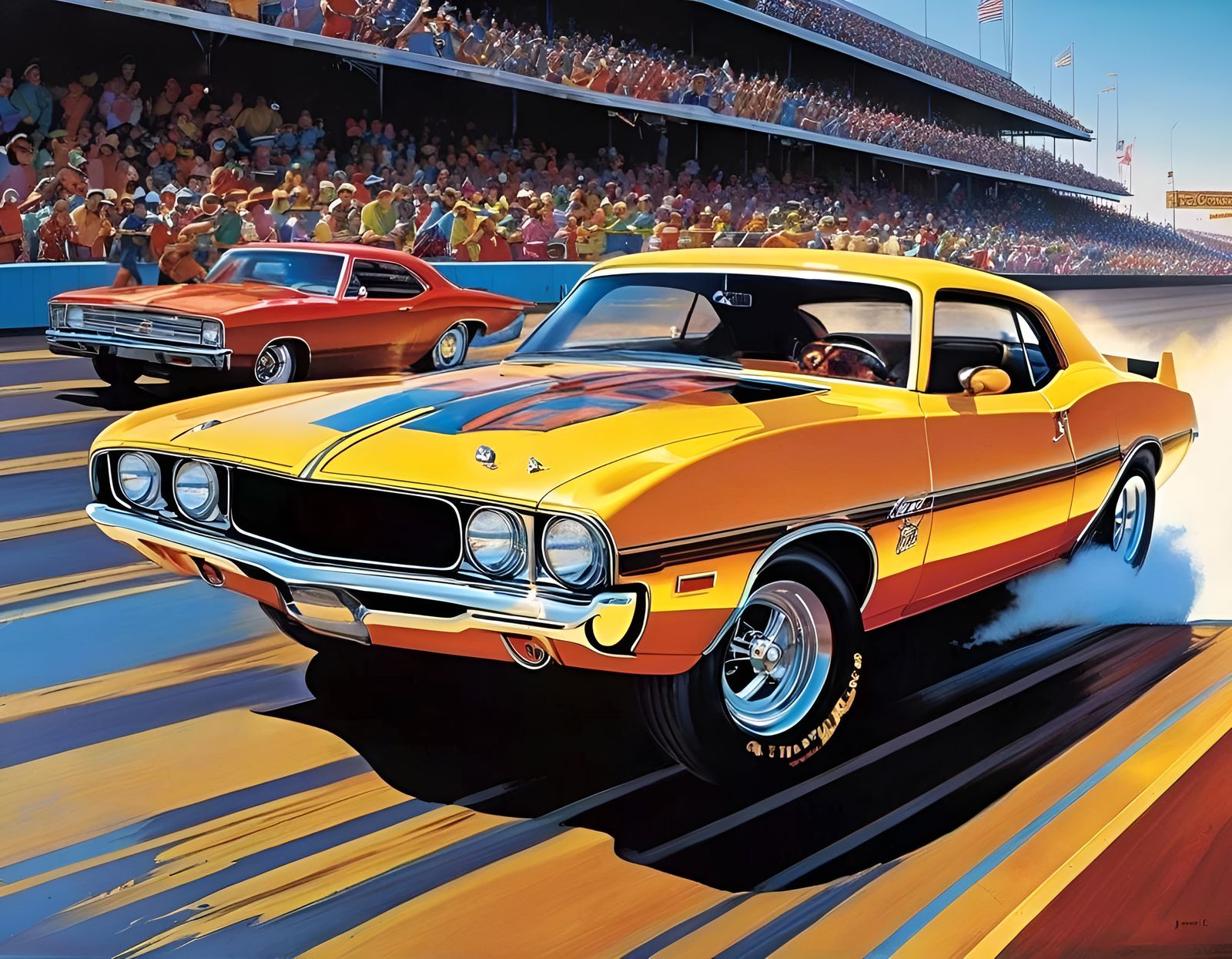 Punk Rock Race Car Driver in Vintage Poster Art