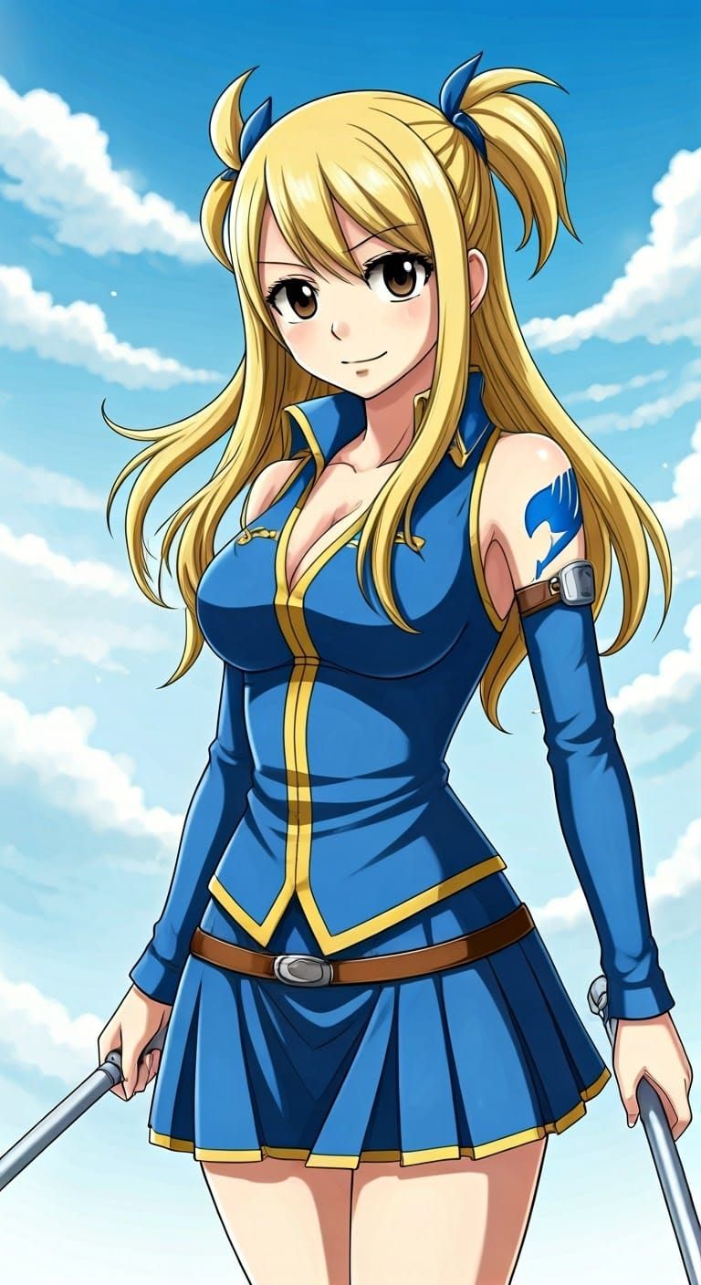 Lucy Heartfilia Poses Heroically in Anime Style