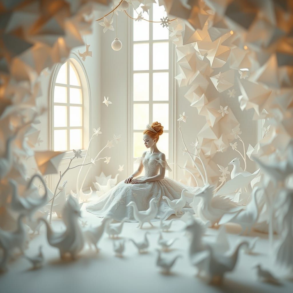 Ethereal Princess in Origami Wonderland