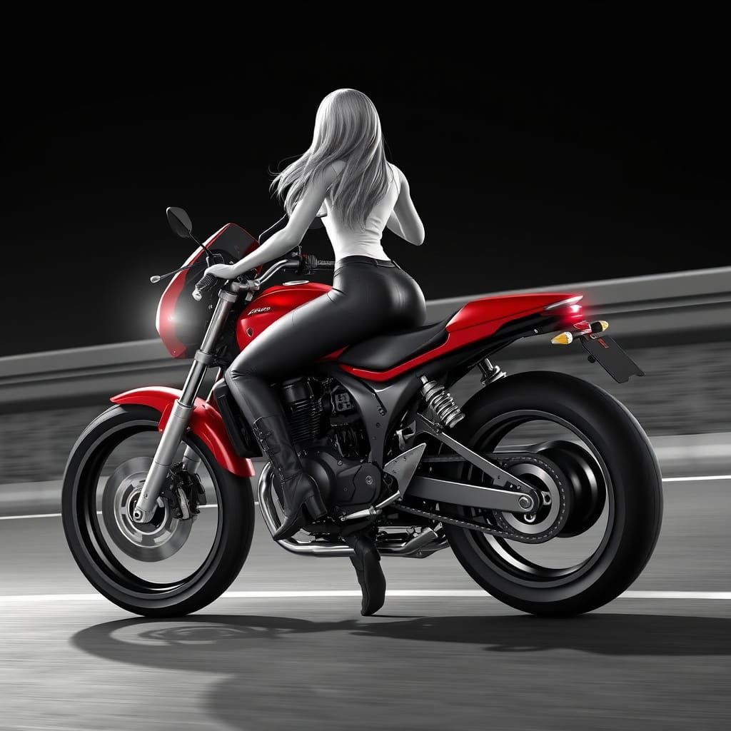 Girl on Motorcycle in Pencil Style Illustration