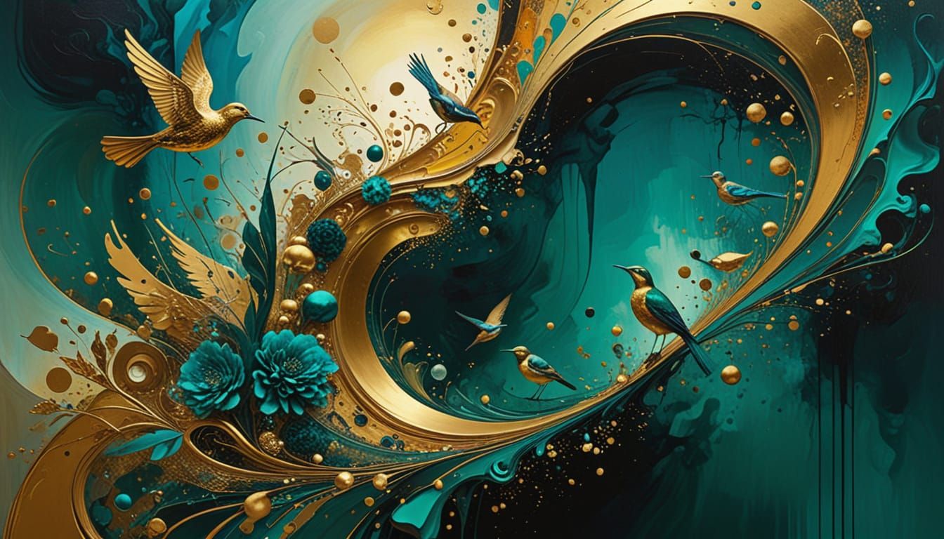 Surreal Landscape with Geometric Abstractions as Mixed-Media...