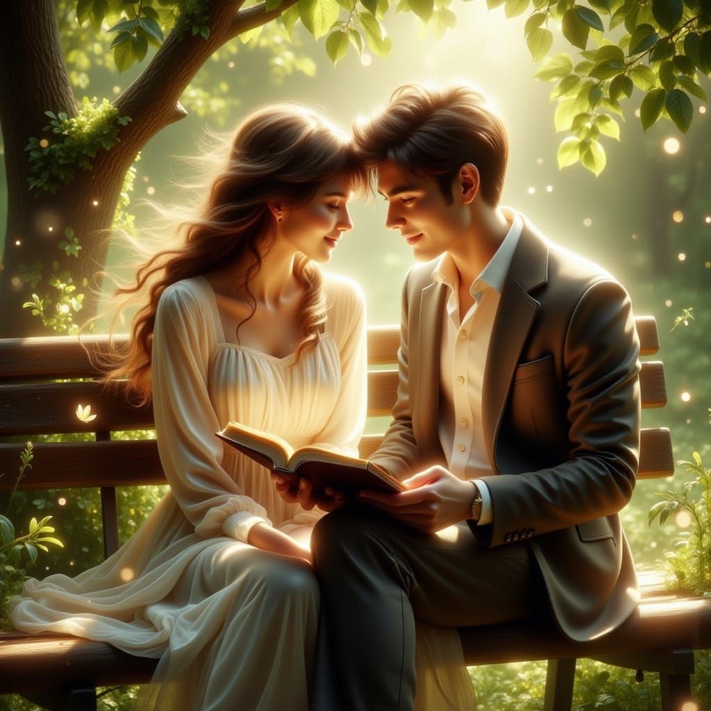 Romantic Park Scene in Ethereal Fantasy Style