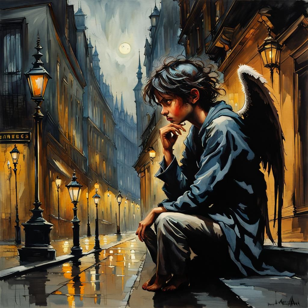 Demon-Angel in Thought: Dark Fantasy Digital Art