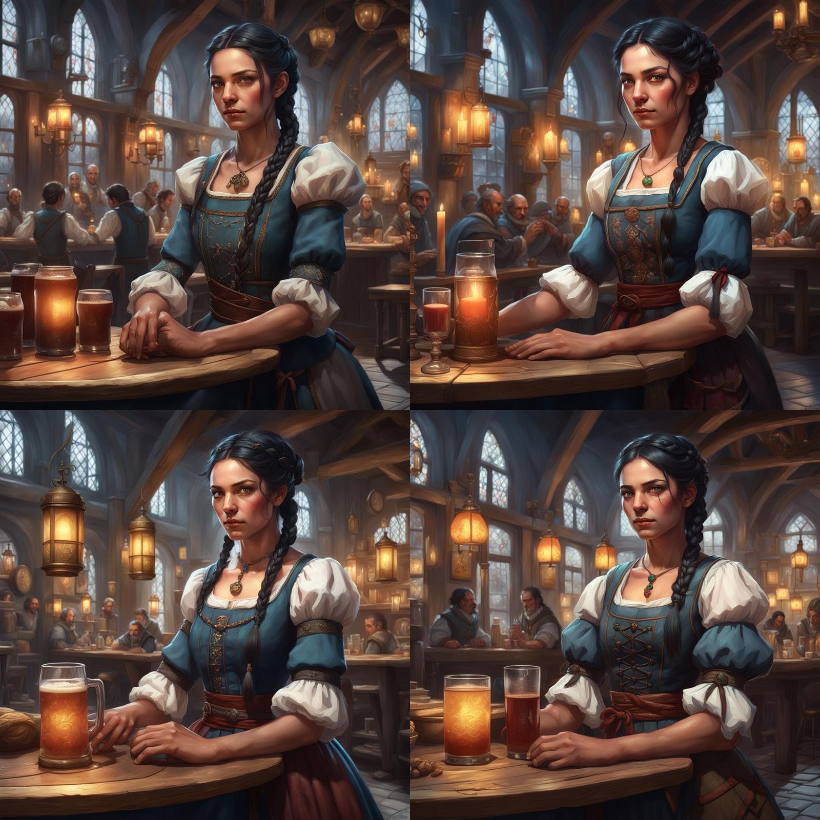 Medieval Tavern Waitress Portrait in Art Nouveau Style