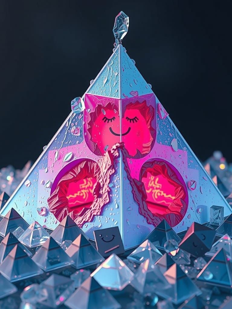 CGI Pyramid Diorama with Smiling Face in Golden Hour Twiligh...