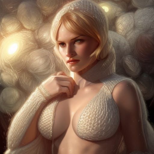Emma Frost in Knitted Costume, Hyperdetailed Portrait