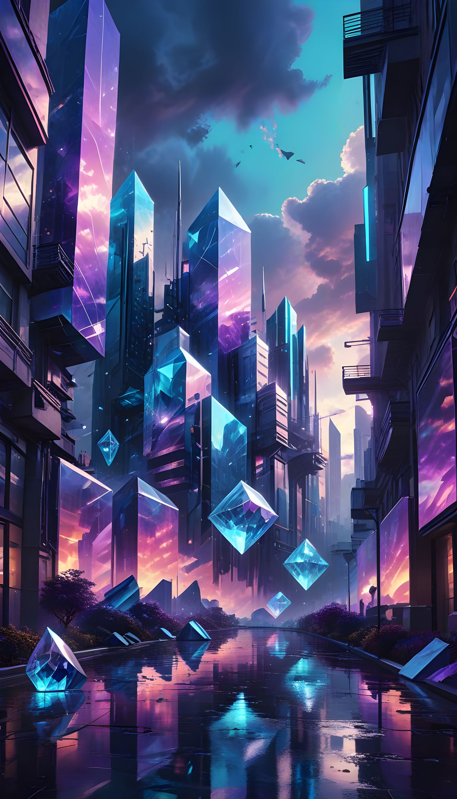 Prismatic Cityscape in Cool Tones