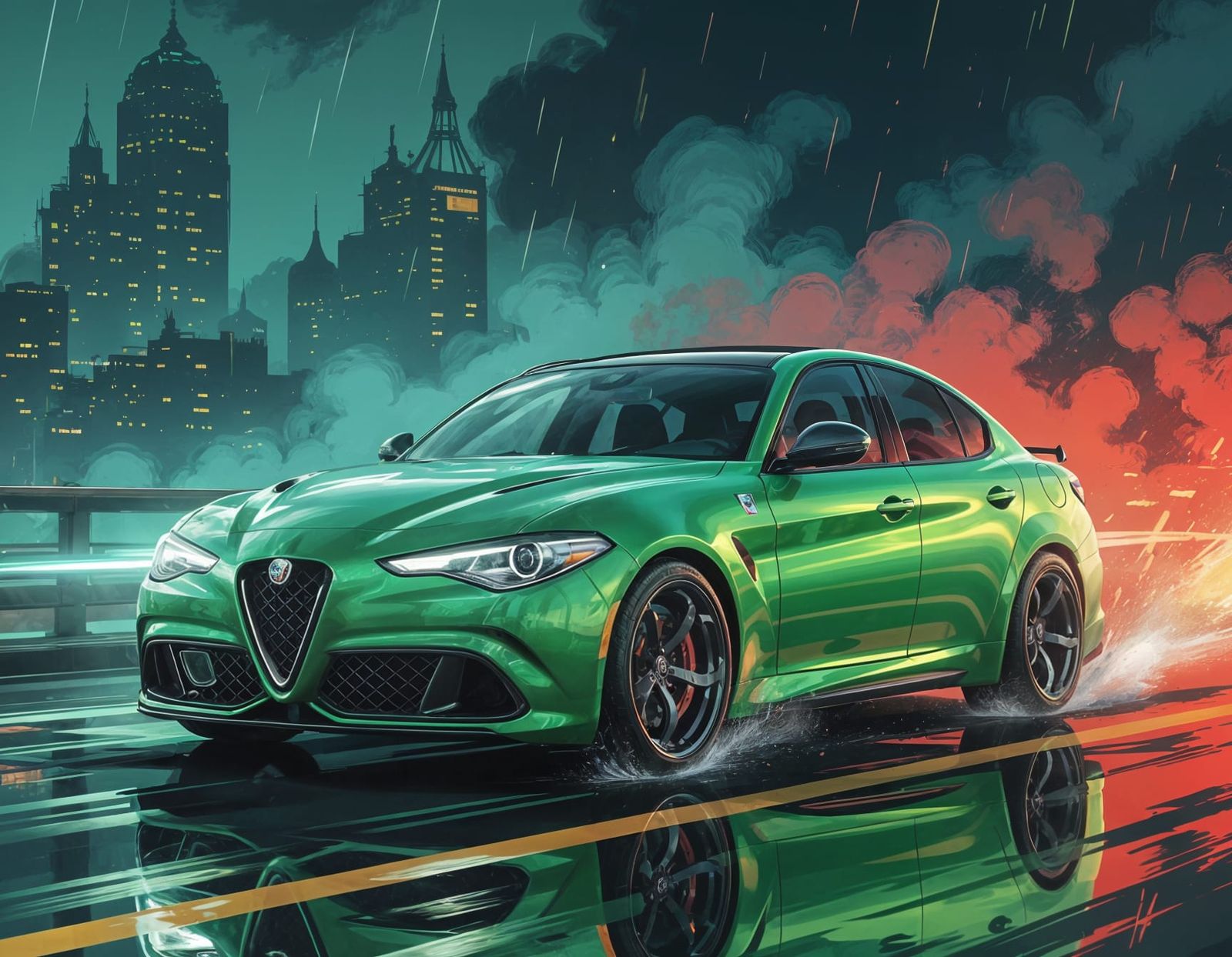 Dark Green Alfa Romeo Giulia Quadrifoglio in Expressive Styl...