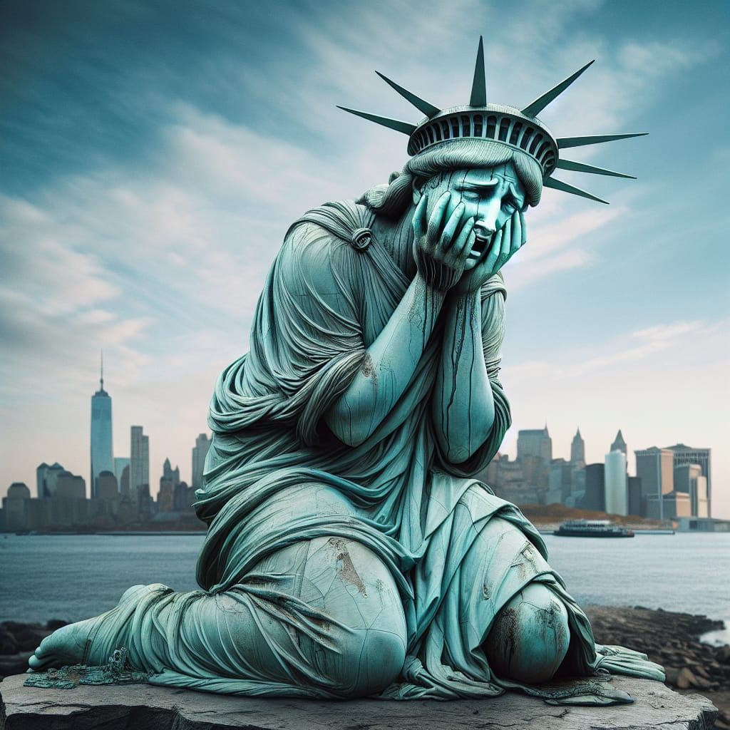 Statue of Liberty Crying in Despair