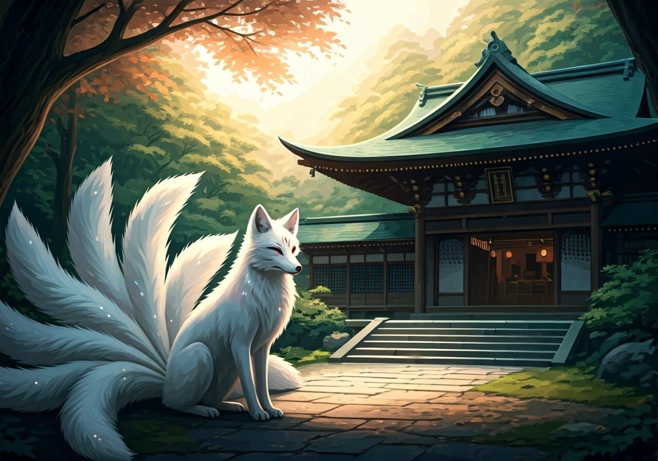 Kitsune: the nine tailed Fox, guard of ancient Temple