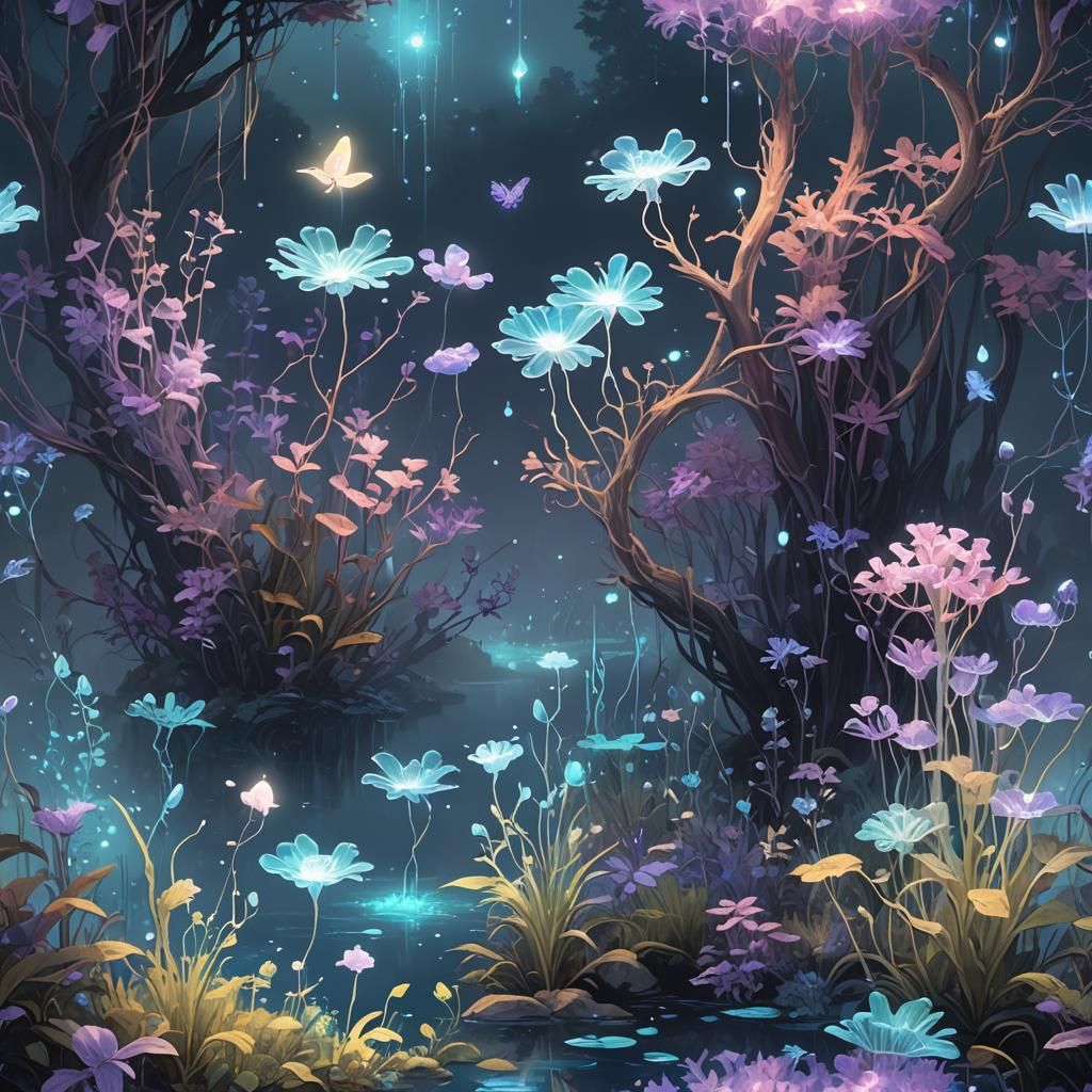 Bioluminescent Dreamscape: A Magical Fairy-Tale Illustration